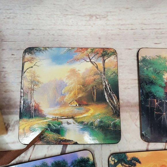 Enhance Your Home Décor with a Set of 6 Decorative Coasters Featuring Beautiful - Picture 2 of 12